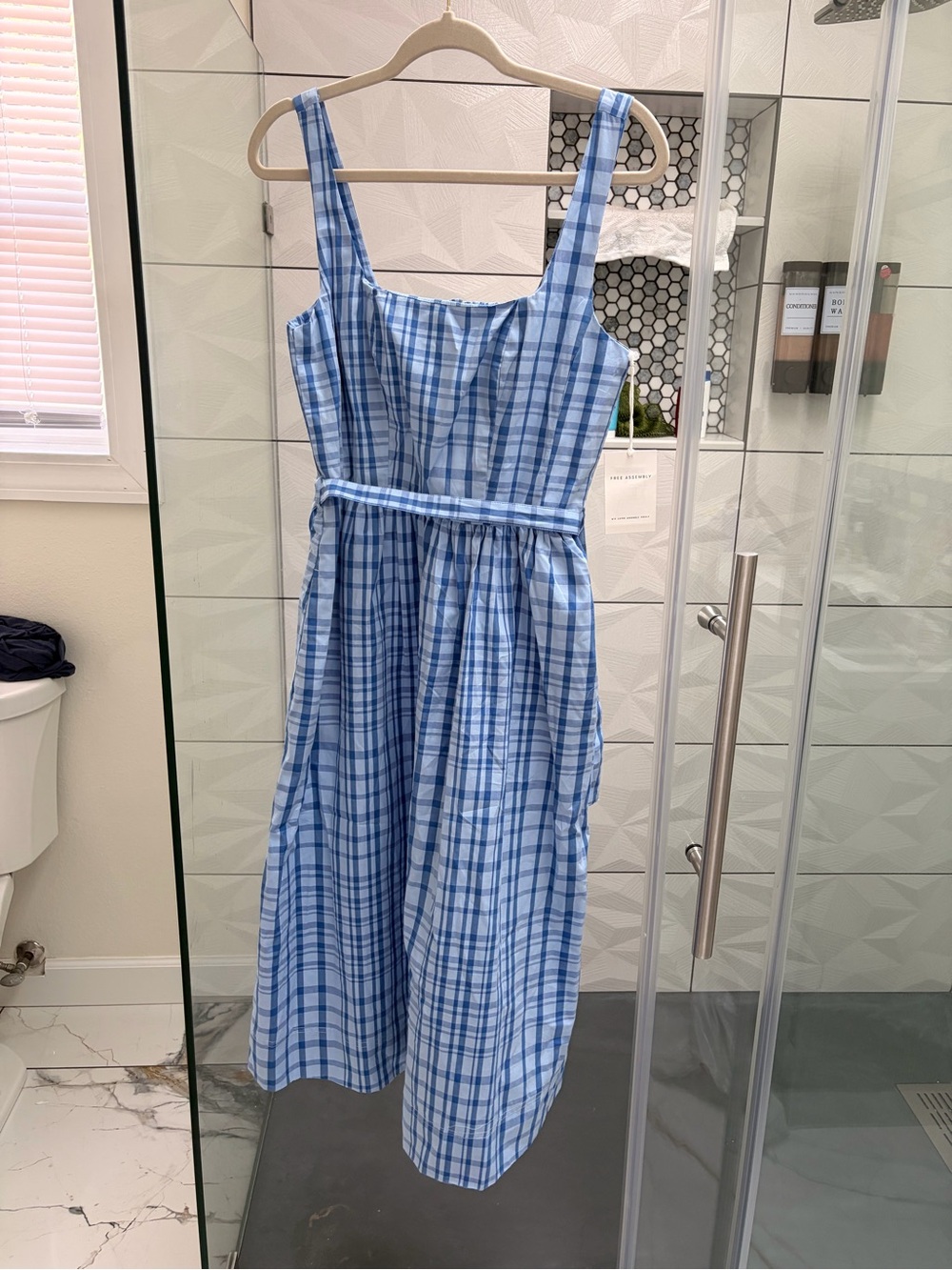 Blue Plaid Belted Midi Sundress
